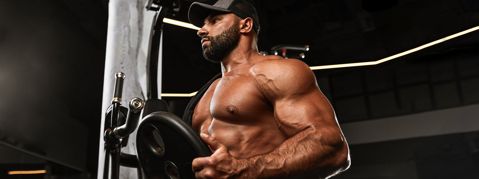 Bodybuilder Lining Up Plates