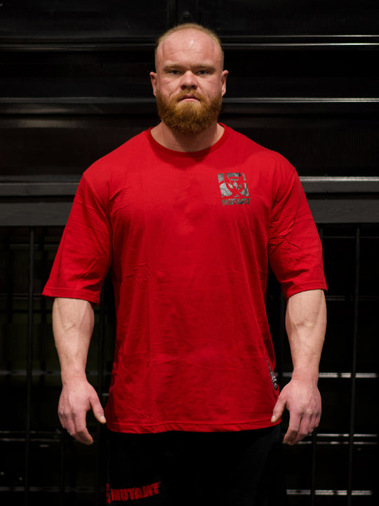 MUTANT® BORN HARDCORE BOLD OVERSIZED GYM T-SHIRT (RED)