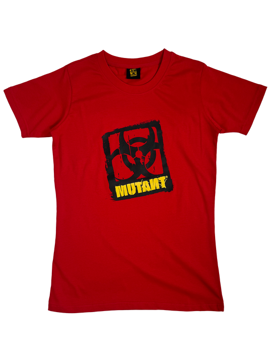 MUTANT® BORN HARDCORE WOMEN’S BOLD GYM T-SHIRT (RED)