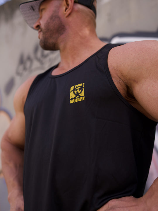 MUTANT® BORN HARDCORE Graffiti Tank Top Gym Shirt (Black & Yellow)