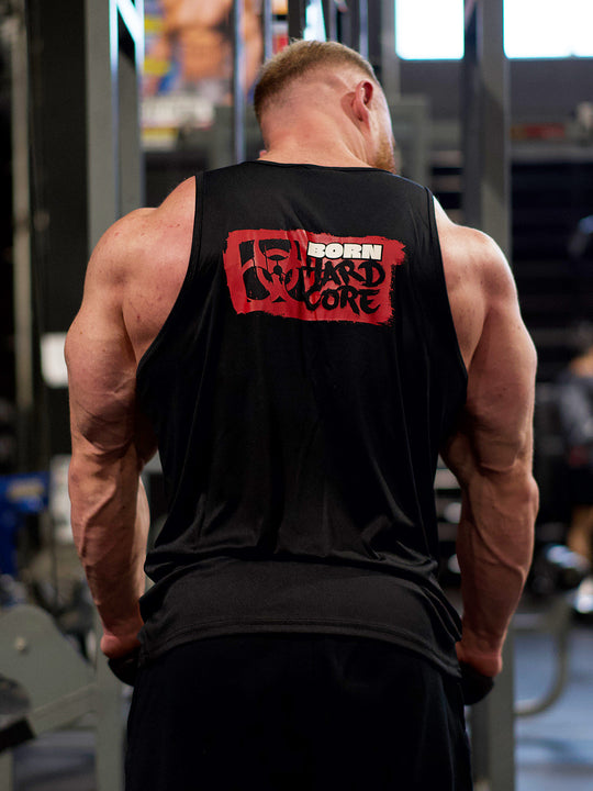 MUTANT® BORN HARDCORE HARDLINE TANK TOP GYM SHIRT (BLACK & RED)