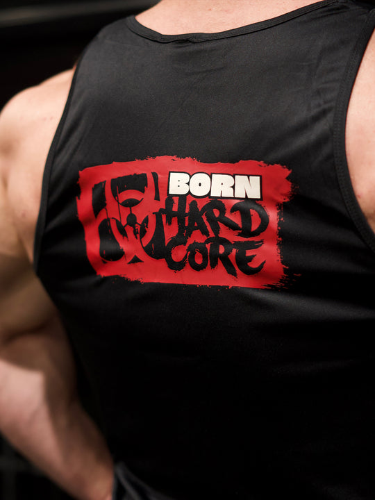 MUTANT® BORN HARDCORE HARDLINE TANK TOP GYM SHIRT (BLACK & RED)