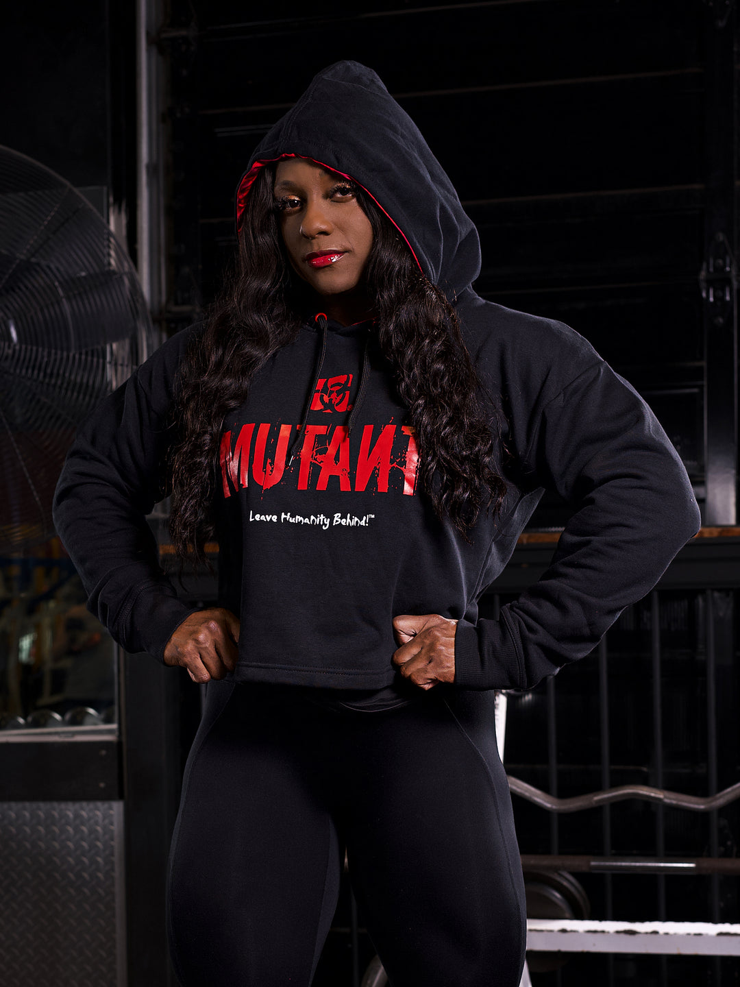 3-PILLAR Women's Gym Crop Hoodie (Black)