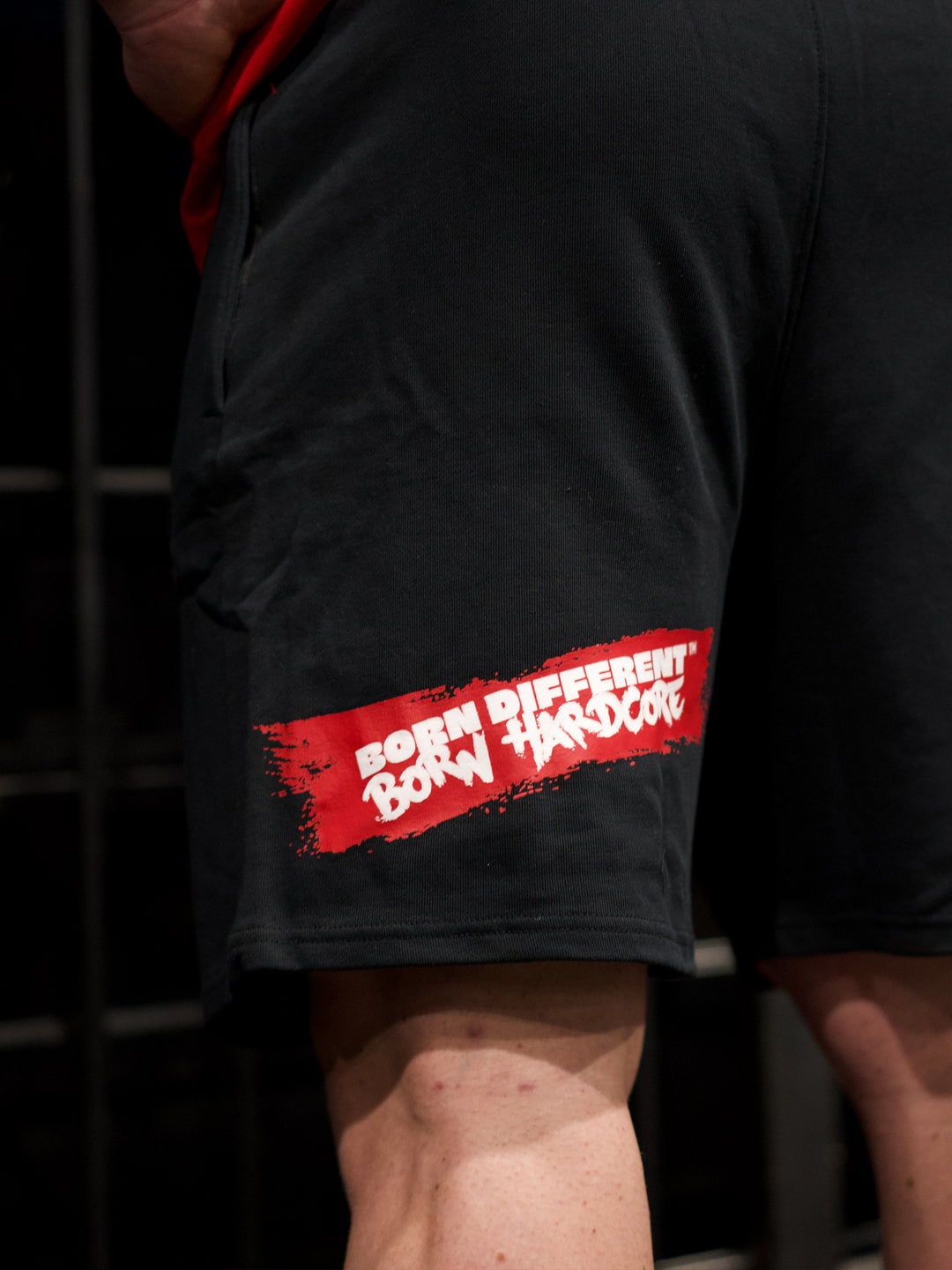 MUTANT® BORN HARDCORE 5” GYM SHORTS (BLACK & RED)