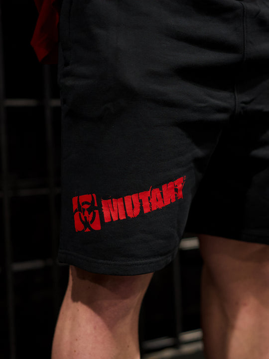 MUTANT® BORN HARDCORE 5” GYM SHORTS (BLACK & RED)