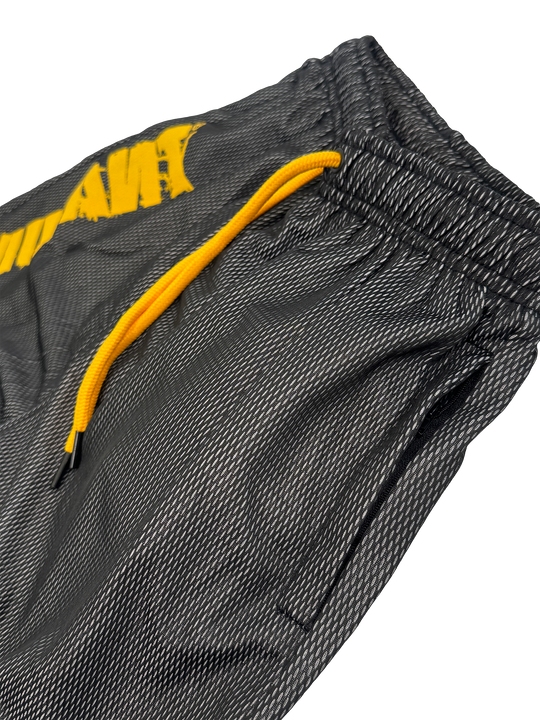 MUTANT® BORN HARDCORE 5” GYM SHORTS (BLACK & YELLOW)