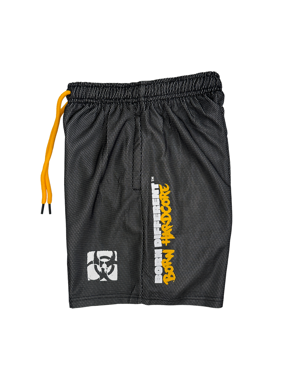 MUTANT® BORN HARDCORE 5” GYM SHORTS (BLACK & YELLOW)