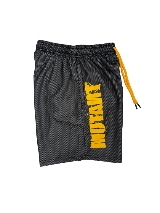 MUTANT® BORN HARDCORE 5” GYM SHORTS (BLACK & YELLOW)