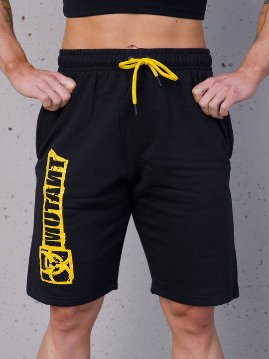 MUTANT® BORN HARDCORE 9" Graffiti Gym Shorts (Black & Yellow)