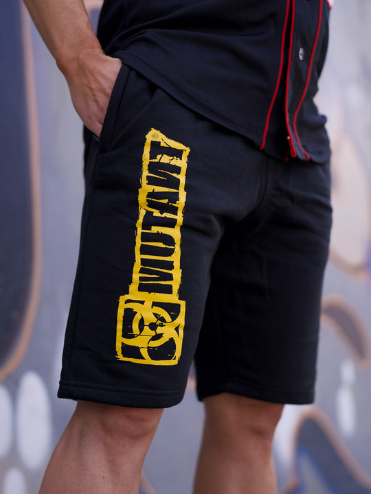 MUTANT® BORN HARDCORE 9" Graffiti Gym Shorts (Black & Yellow)