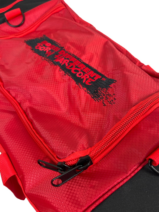 MUTANT® BORN HARDCORE Duffle Gym Bag (Red, Black Edge)