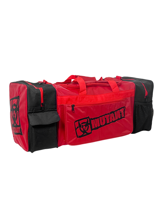 MUTANT® BORN HARDCORE Duffle Gym Bag (Red, Black Edge)