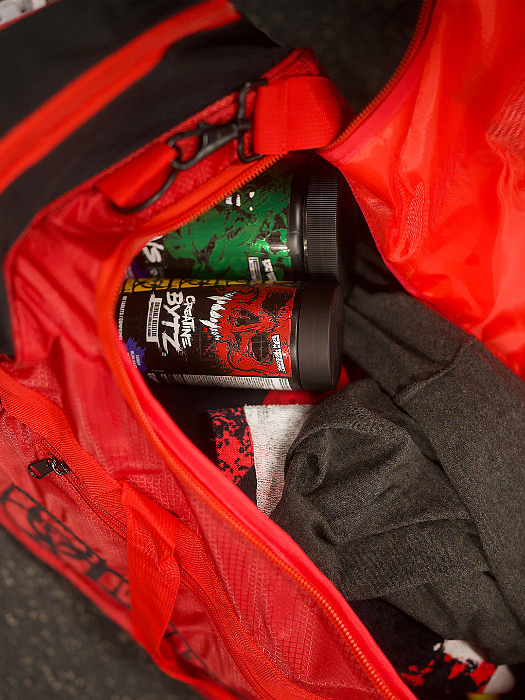 MUTANT® BORN HARDCORE Duffle Gym Bag (Red, Black Edge)