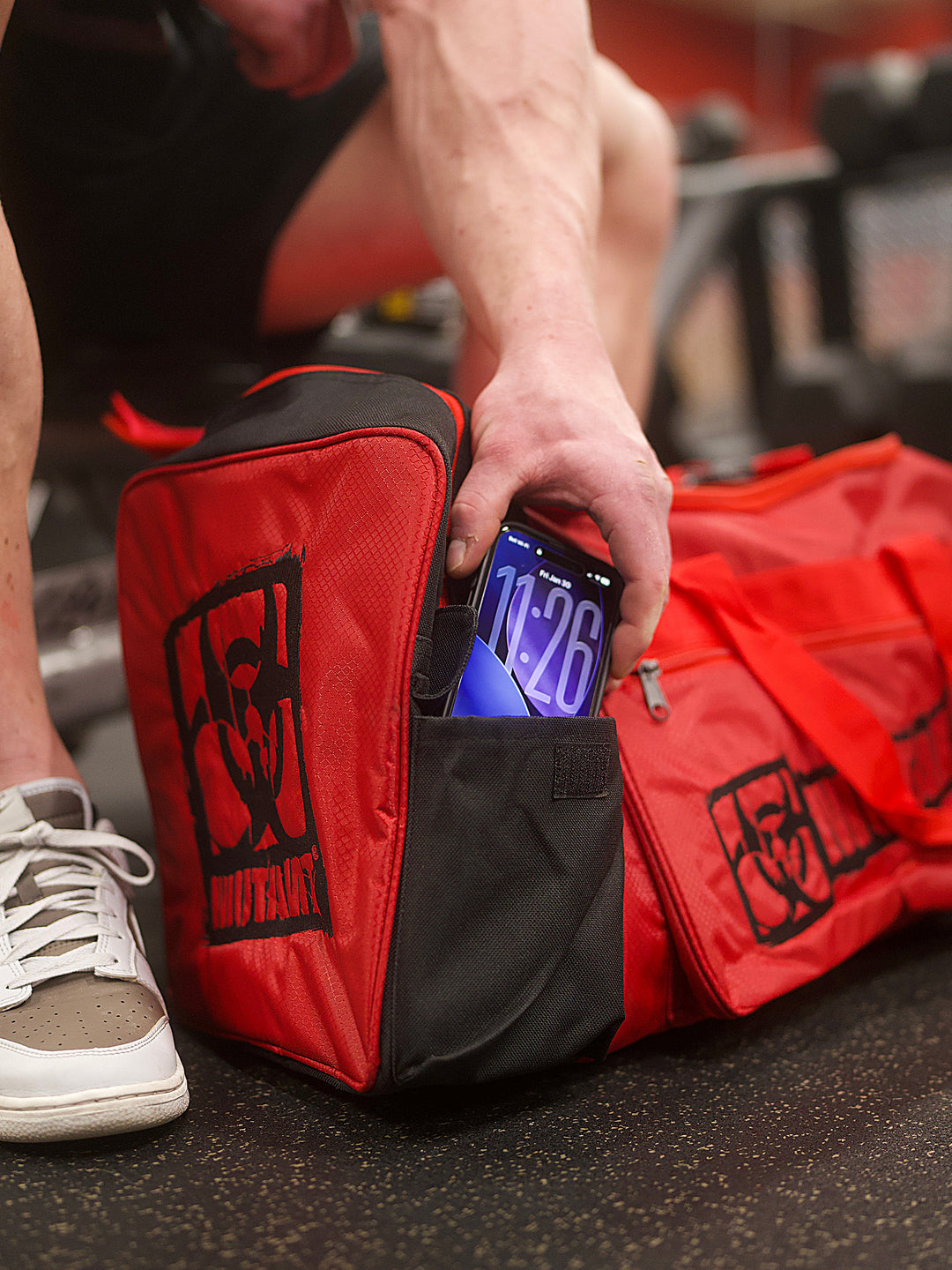 MUTANT® BORN HARDCORE Duffle Gym Bag (Red, Black Edge)