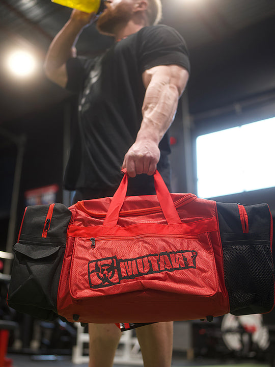 MUTANT® BORN HARDCORE Duffle Gym Bag (Red, Black Edge)