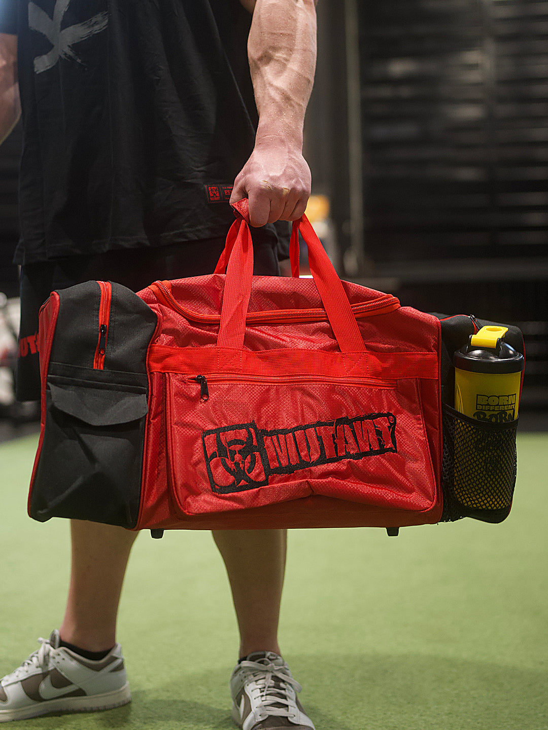 MUTANT® BORN HARDCORE Duffle Gym Bag (Red, Black Edge)