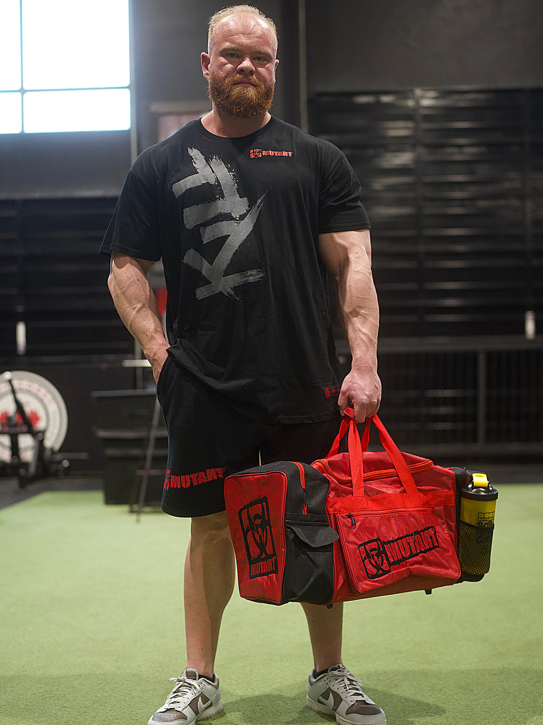 MUTANT® BORN HARDCORE Duffle Gym Bag (Red, Black Edge)