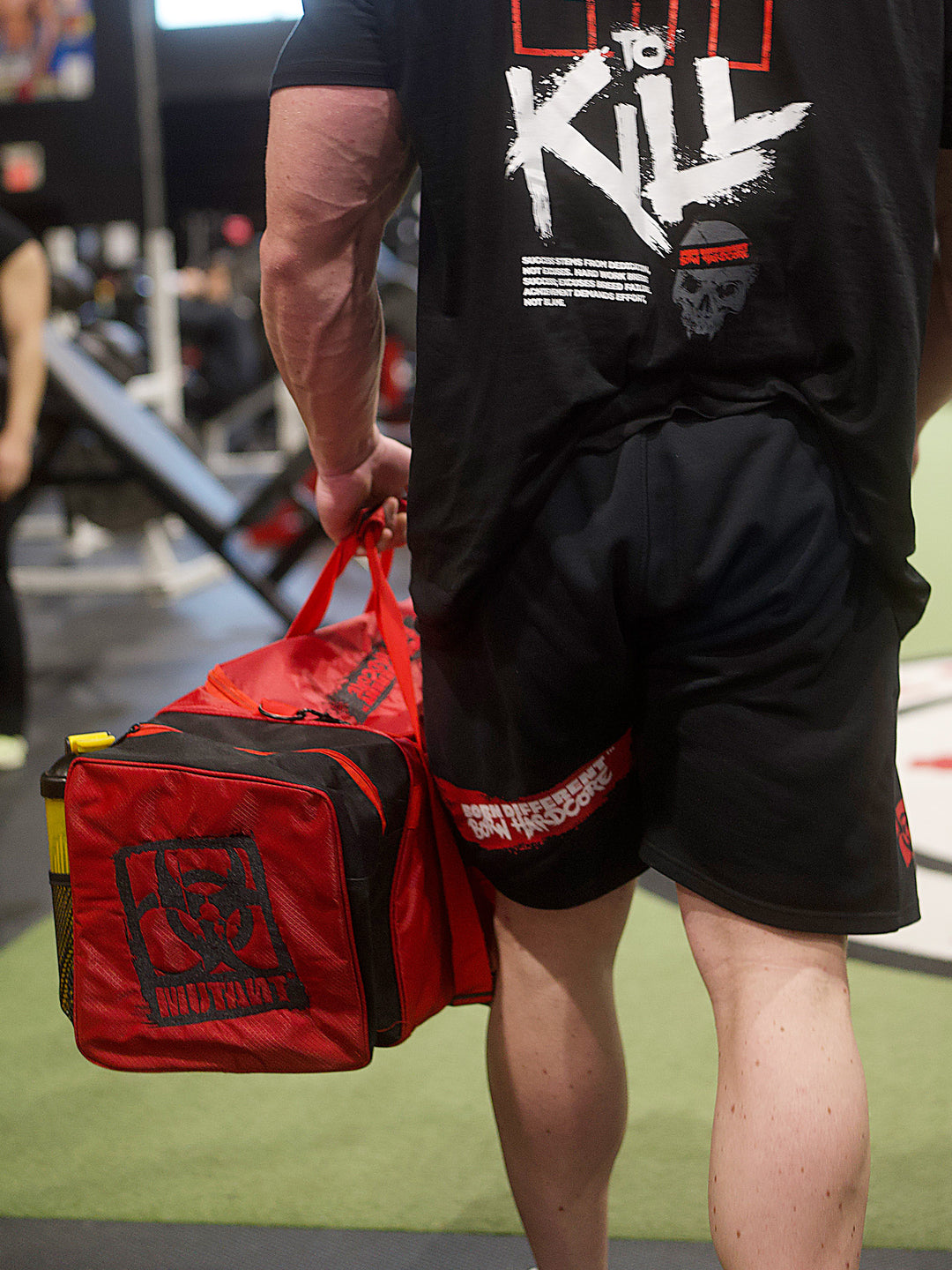MUTANT® BORN HARDCORE Duffle Gym Bag (Red, Black Edge)